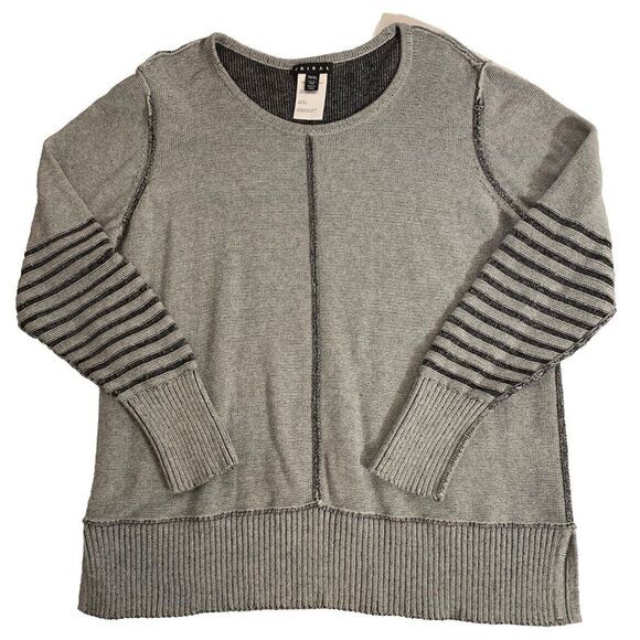Tribal Sweaters - Tribal‎ Grey Black Striped Women's Sweater XL Long Sleeved Rough Hem Thick Heavy